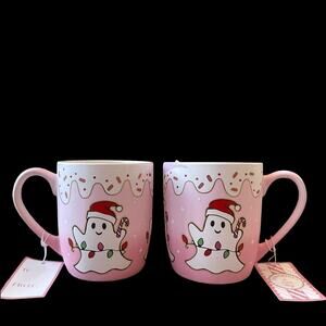 Peppermint & Pine Pink CHRISTMAS GHOST Mug Set of 2 Holiday 2024 ADORABLE New